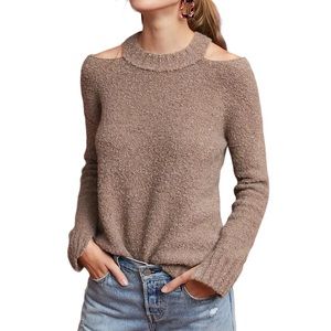 Moth Anthropologie Wool Blend Textured Sherpa Cold Shoulder Sweater